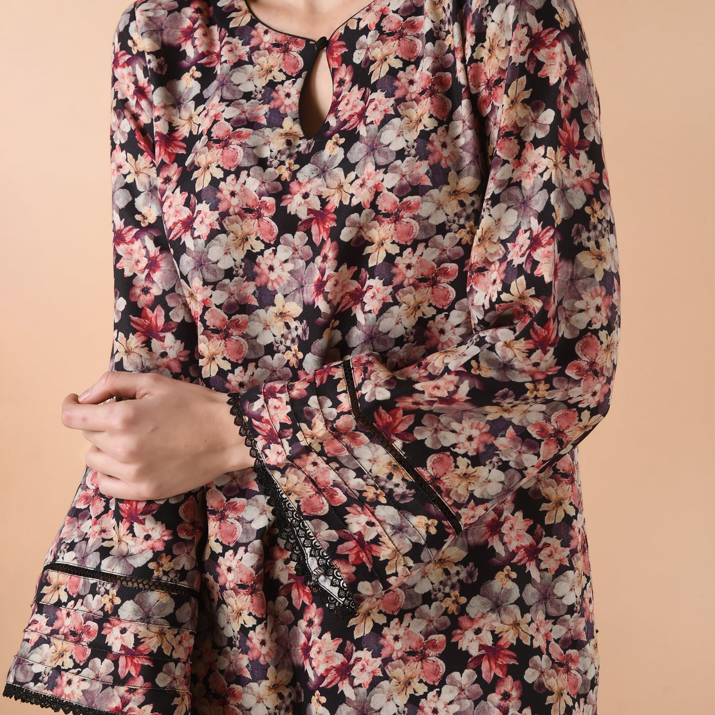 Black Floral Woollen Coord Set