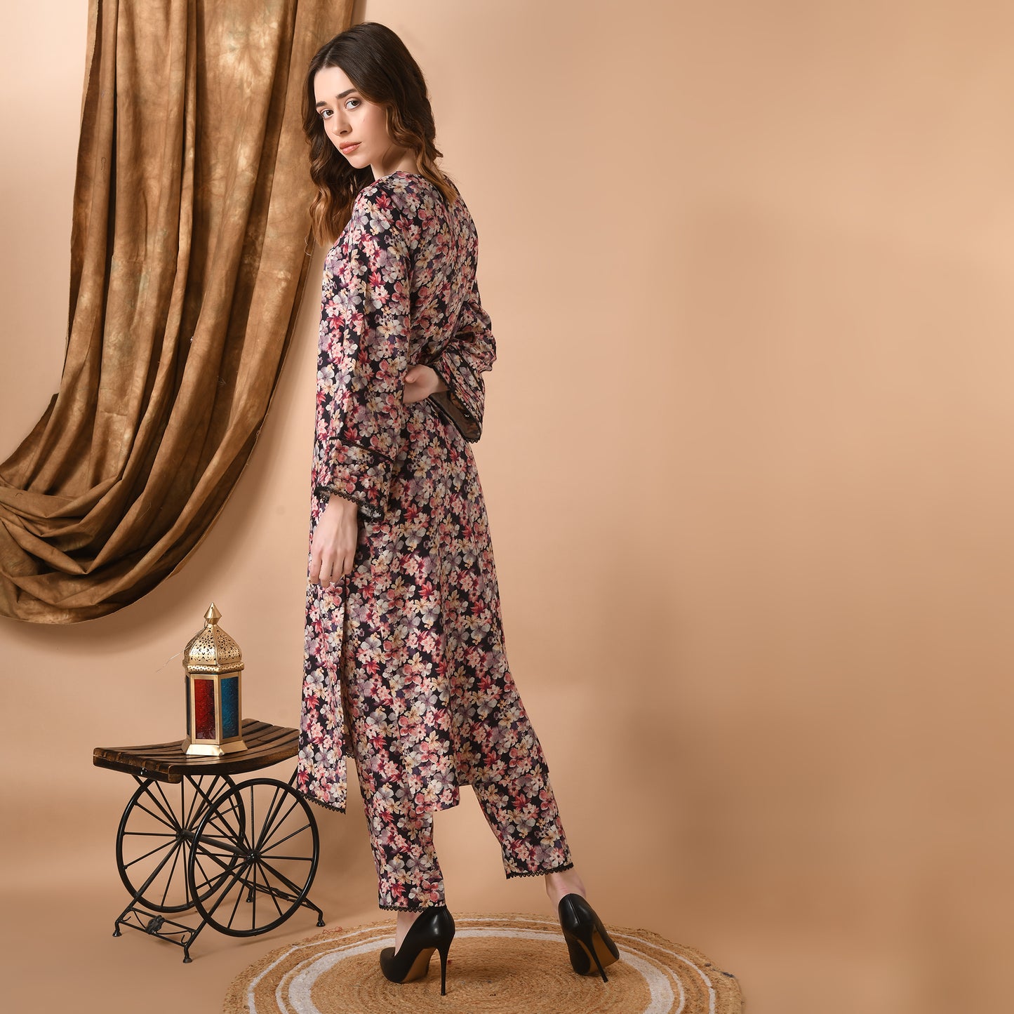 Black Floral Woollen Coord Set