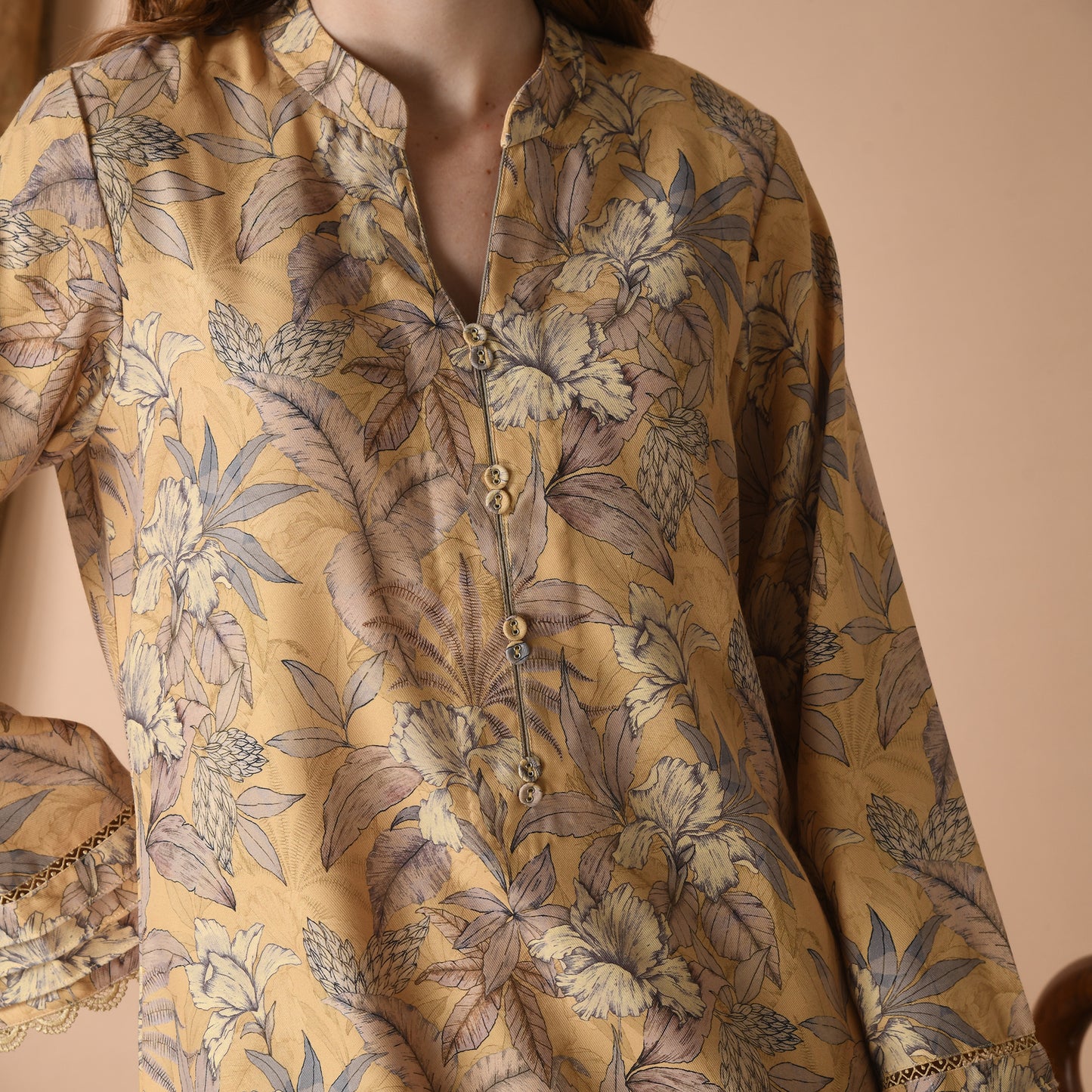 Mustard Floral Woollen Coord Set