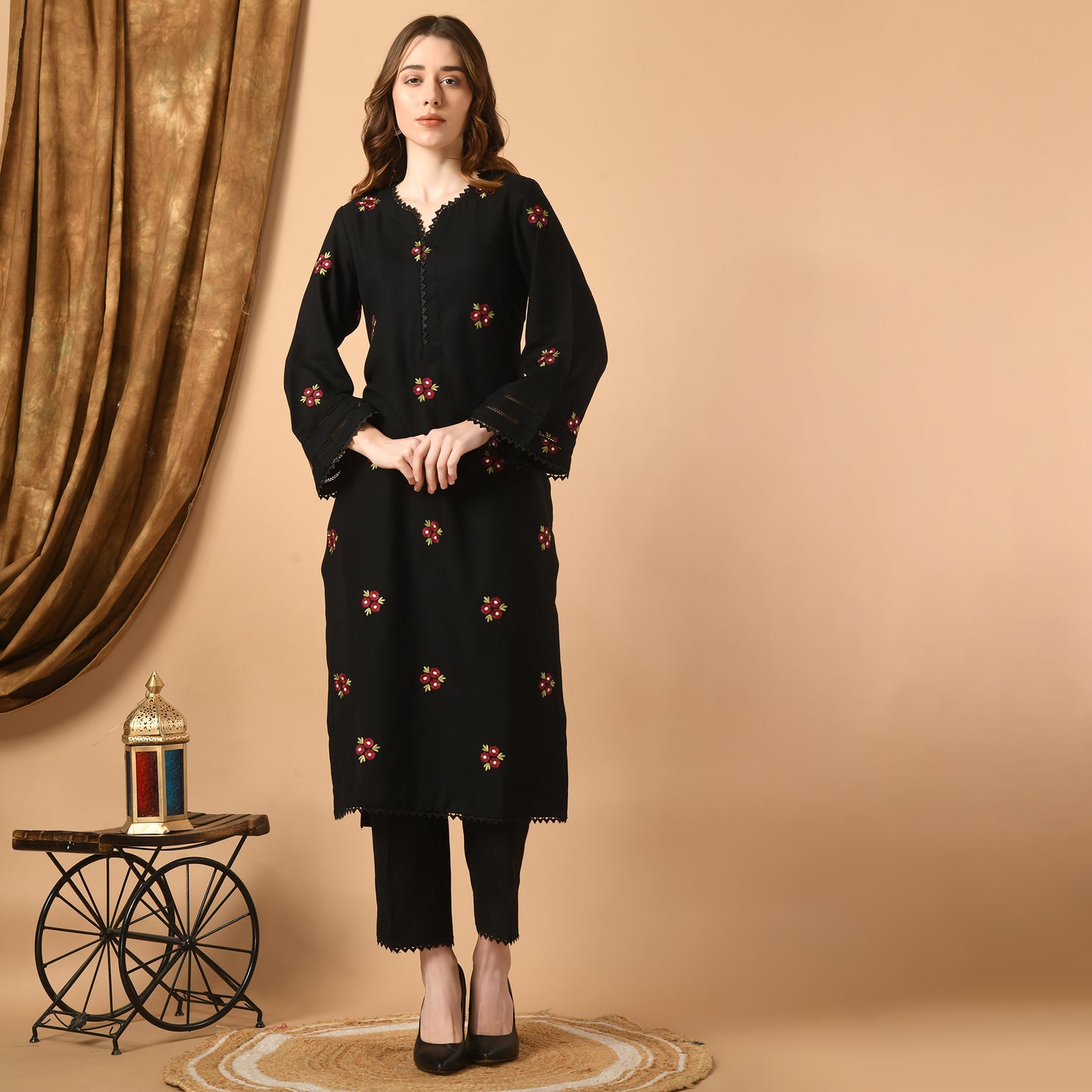 Black Embroidered Kurta Set