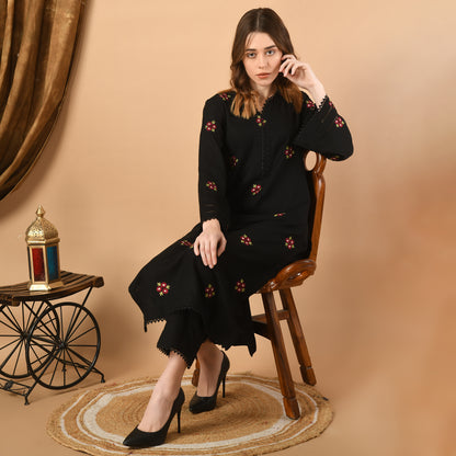 Black Embroidered Kurta Set