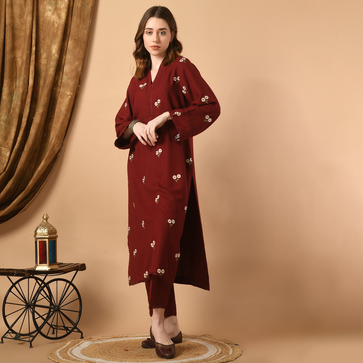 Maroon Embroidered Kurta Set