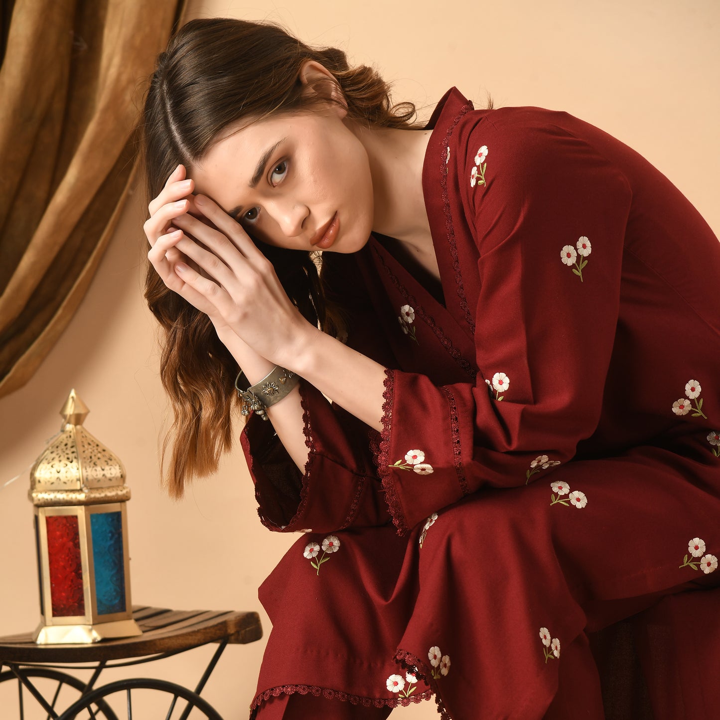 Maroon Embroidered Kurta Set