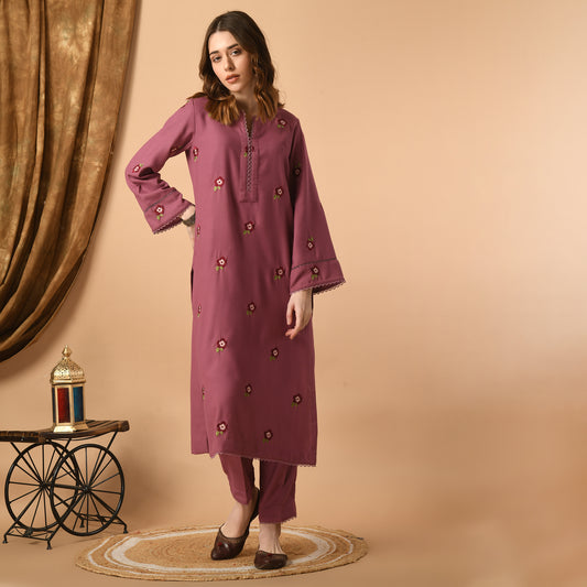 Mauve Embroidered Kurta Set