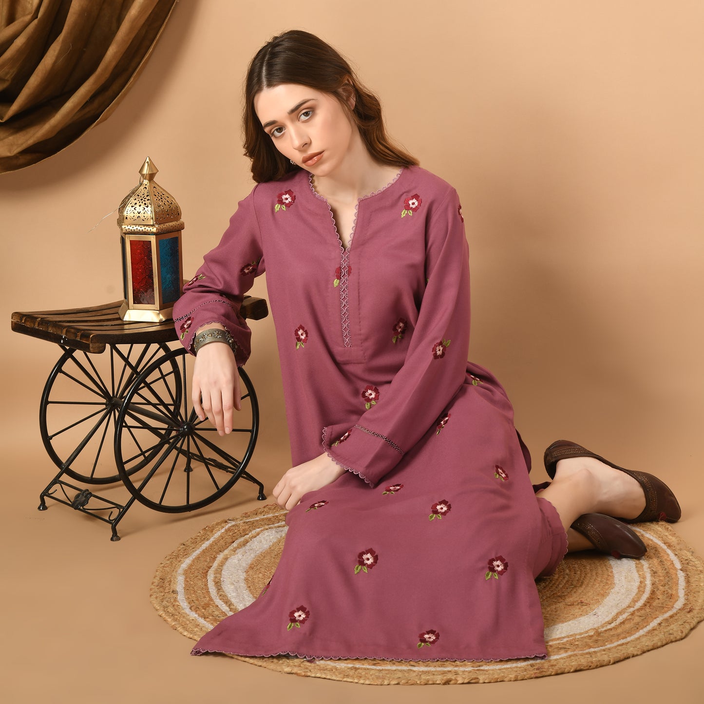 Mauve Embroidered Kurta Set