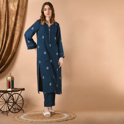 Viking Blue Embroidered Kurta Set