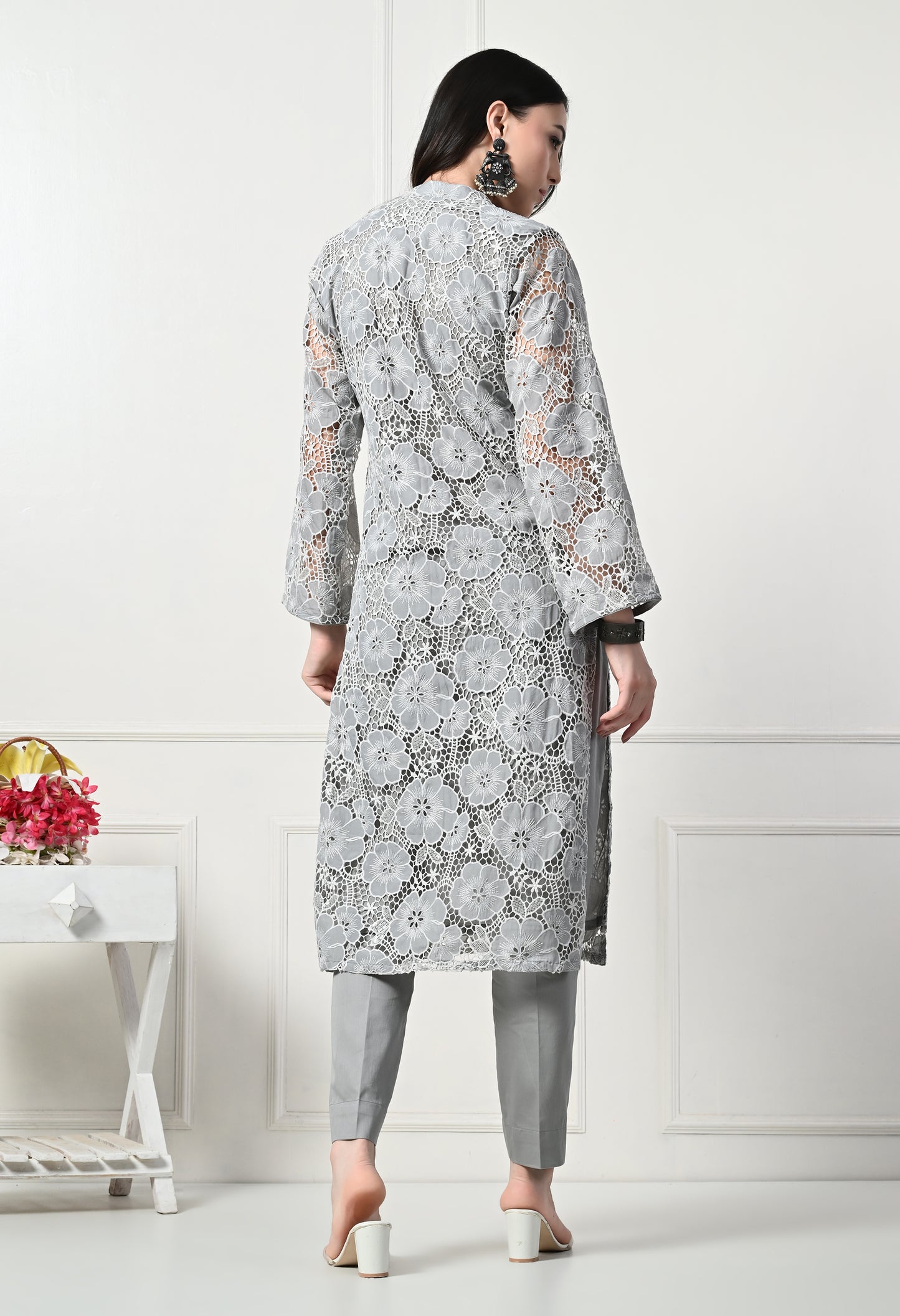 Grey Cutwork Kurta Set