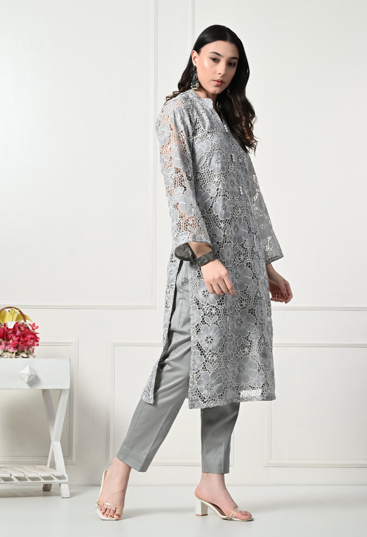 Grey Cutwork Kurta Set