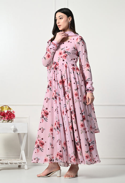 Pink Floral Anarkali