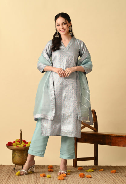 Blue Brocade Suit Set