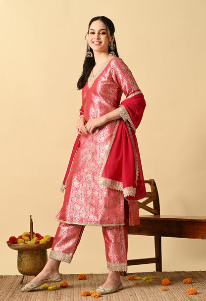 Hot Pink Brocade Suit Set