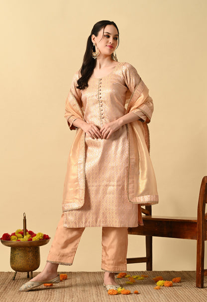 Peach Brocade Suit Set