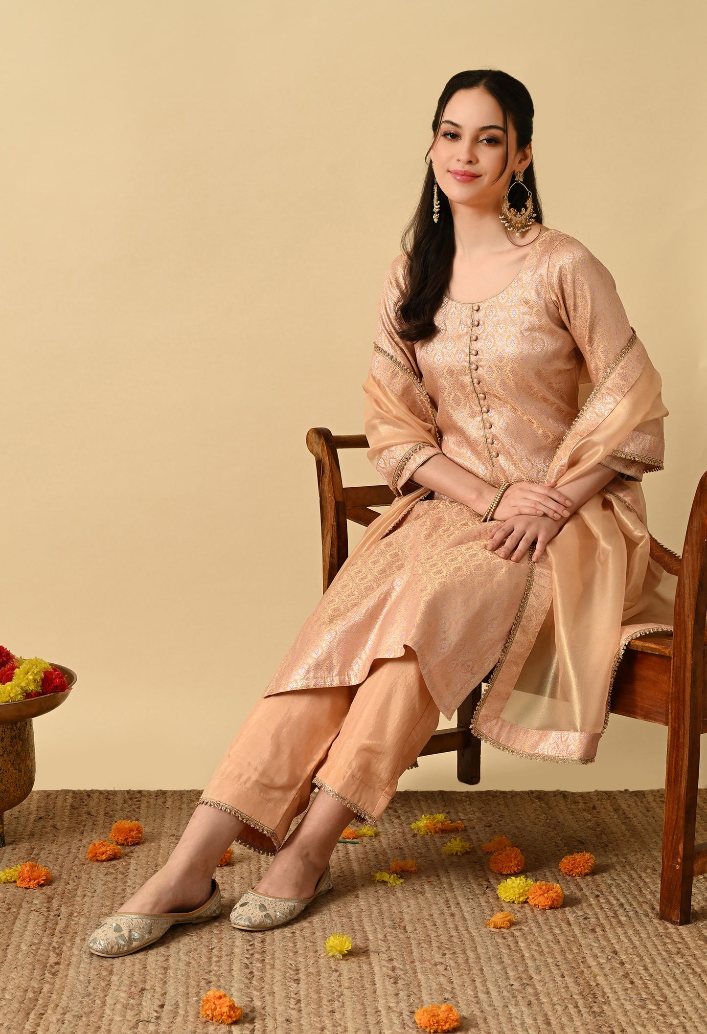 Peach Brocade Suit Set