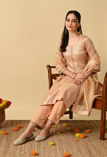 Peach Brocade Suit Set