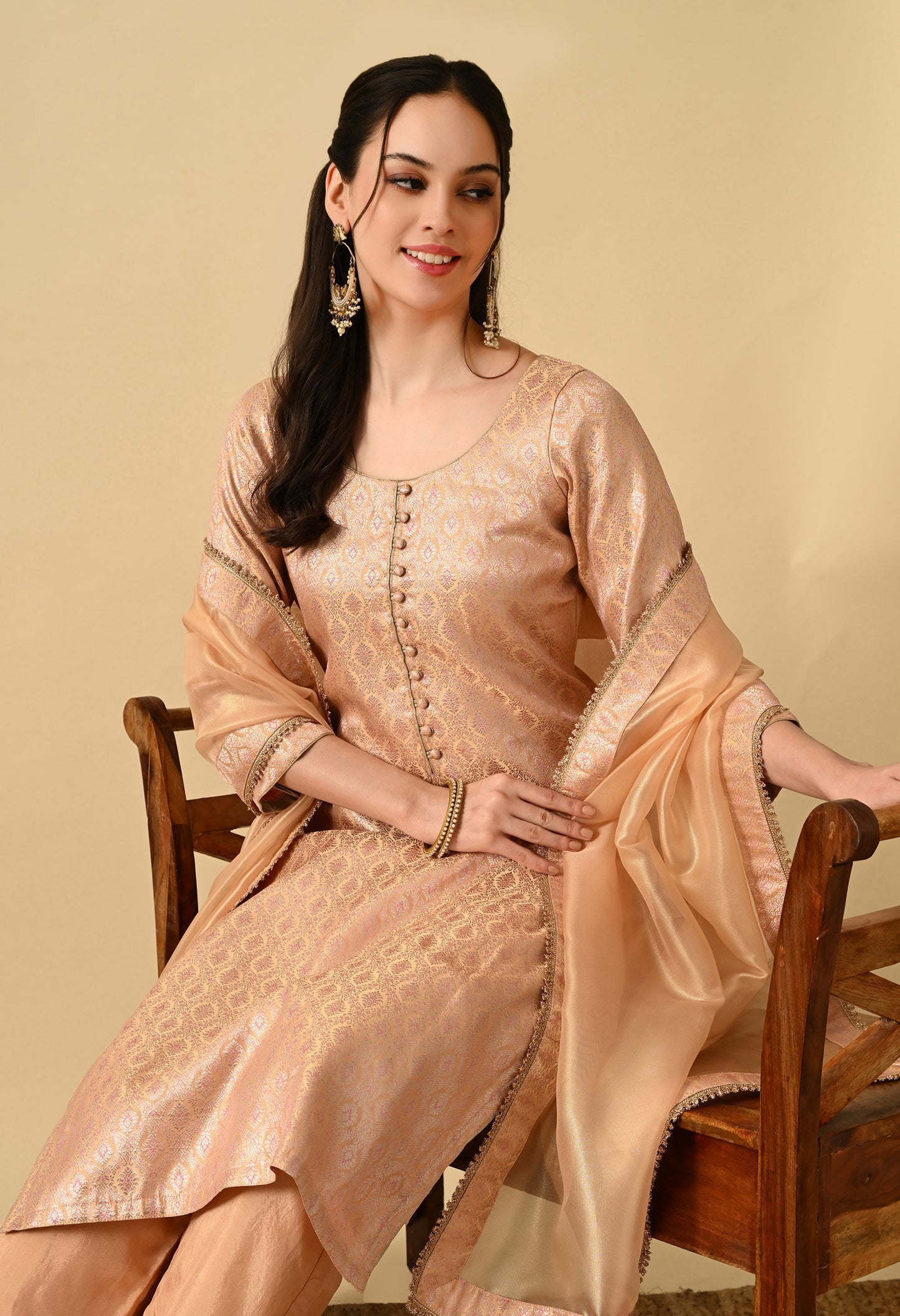 Peach Brocade Suit Set