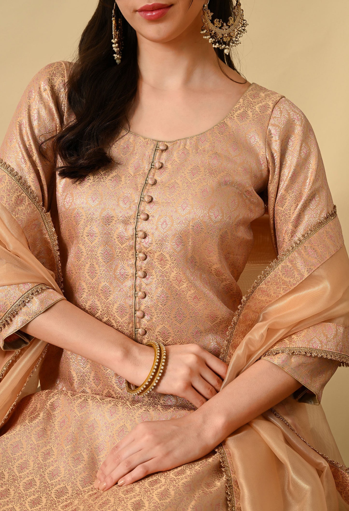 Peach Brocade Suit Set