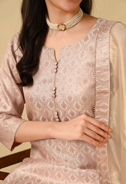 Pink Brocade Suit Set