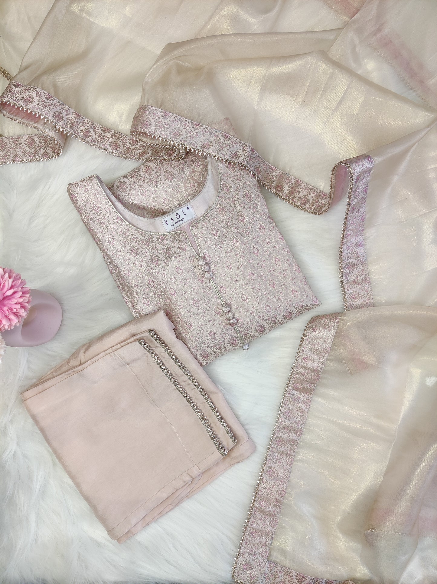 Pink Brocade Suit Set